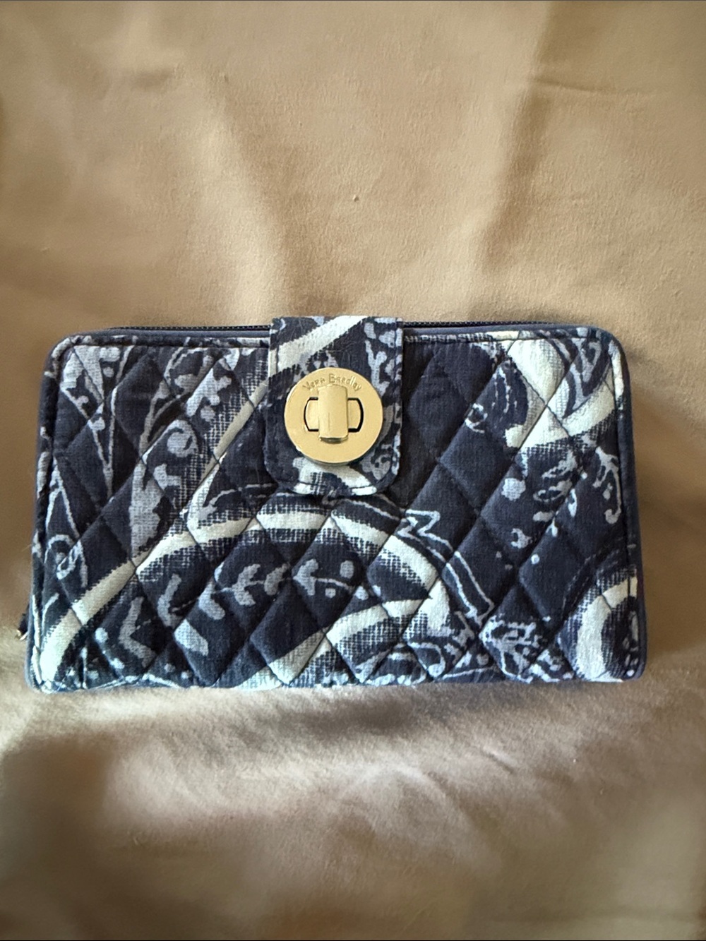 Vera Bradley Navy and White Quilted Turn-Lock Wallet